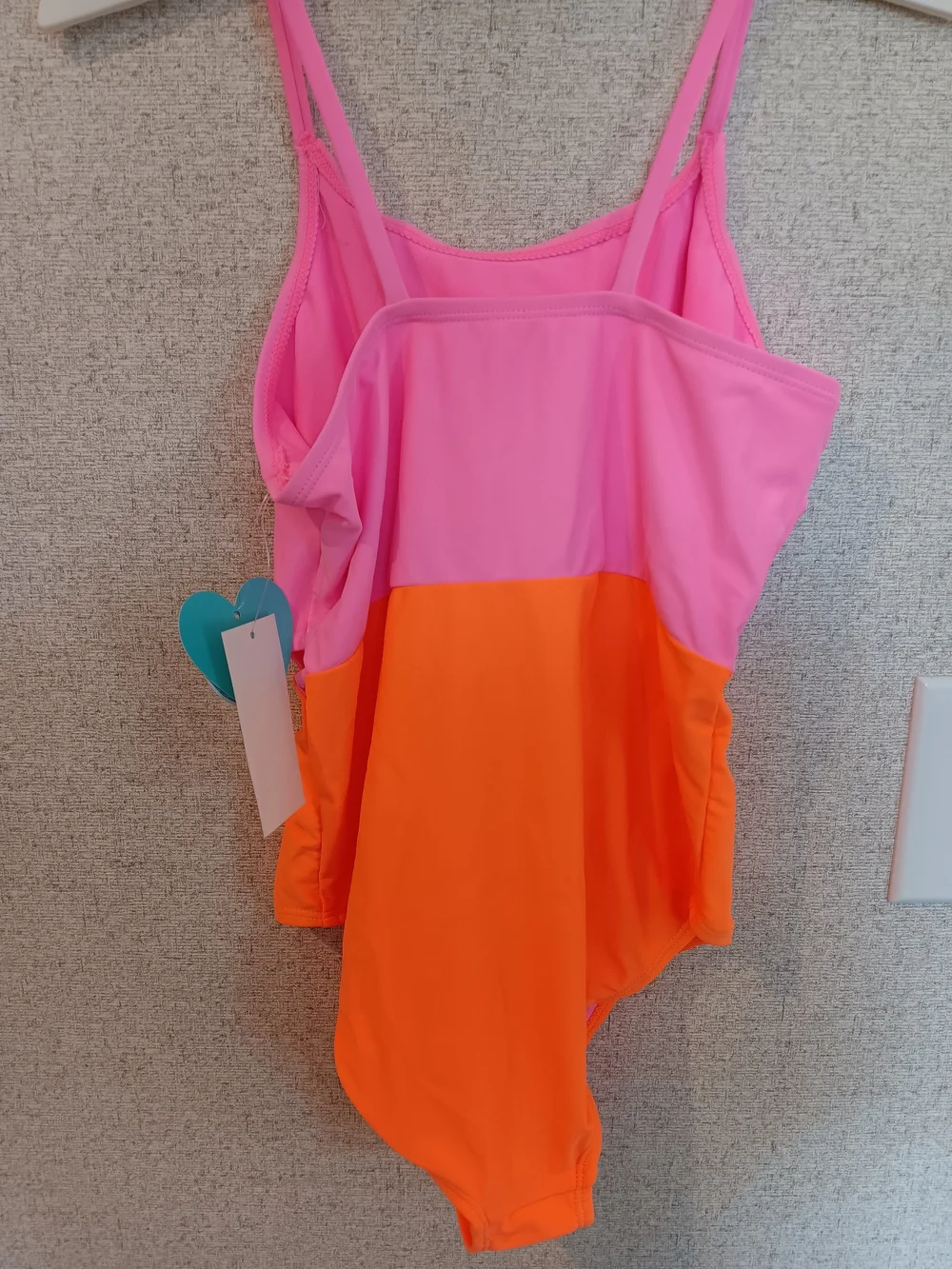 Breaking Waves Girls' Two-Tone Pink & Orange Swim Suit - Kids Sun Safe Size 16